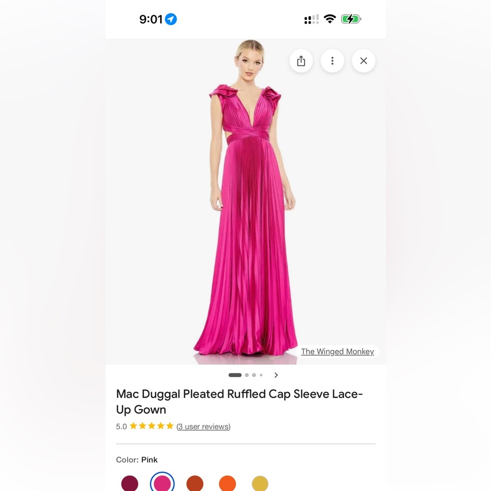 Mac Duggal Fuschia Pleated Lace-Up Gown. Size 2. NWT.